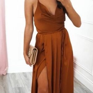 NWT SIBELLA the lable satin maxi dress RUST size 10